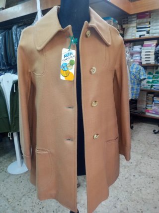 Chaquetón vintage lana azul y camel
