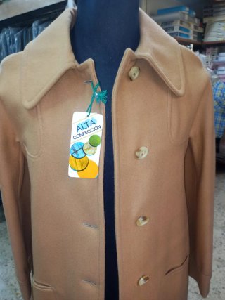 Chaquetón vintage lana azul y camel