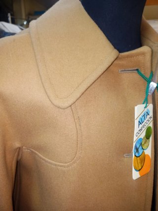 Chaquetón vintage lana azul y camel