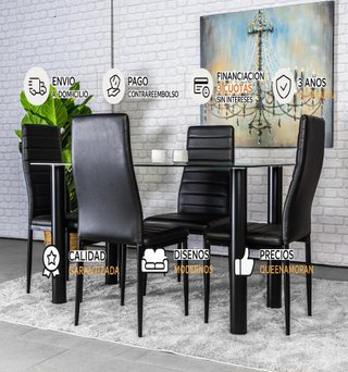 Conjunto de mesa con 4 sillas negro