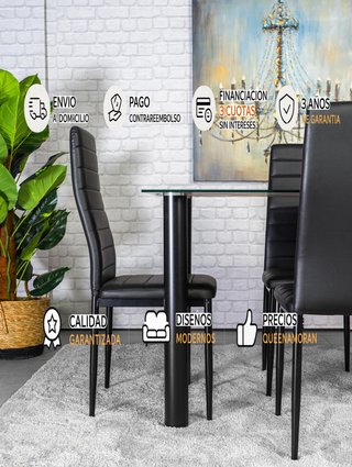 Conjunto de mesa con 4 sillas negro