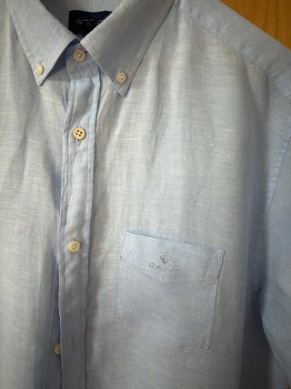 Camisa GANT Lino Manga Corta Azul