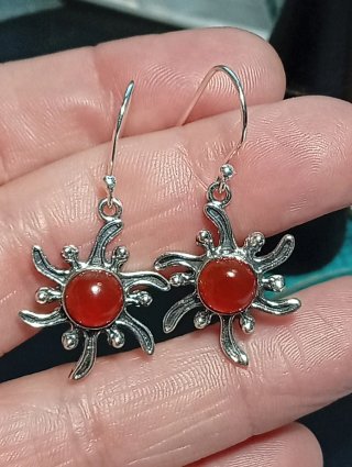Pendientes Plata Ley Sol piedra cornalina