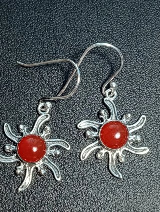 Pendientes Plata Ley Sol piedra cornalina