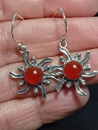 Pendientes Plata Ley Sol piedra cornalina
