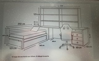 Cama nido, escritorio y estantería juvenil