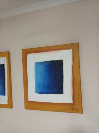 Cuadros Abstractos Texturizados Azul y Dorado