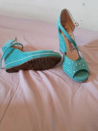 Sandalias cuña mujer verde aguamarina