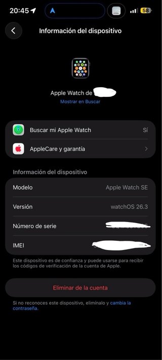 Apple Watch SE 2ª Gen 44mm GPS+Celular 83% Batería
