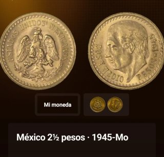 Moneda 2.5 Pesos Oro México 1945
