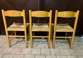 Set 3 sedie legno massello e paglia intrecciata