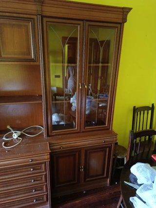 Mueble de madera con vitrina
