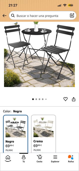 Conjunto Mesa y 2 Sillas Metal Jardín Patio Balcon