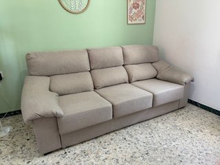 Sofá 3 plazas tela beige/gris