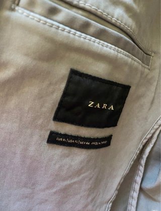 Blazer Zara Algodon Hombre Gris Sin Forro