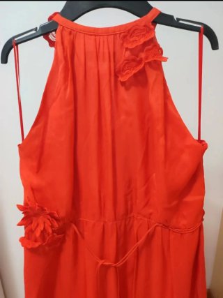 Vestido rojo largo fiesta con flores