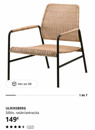 Sillón IKEA ULRIKSBERG ratán/antracita