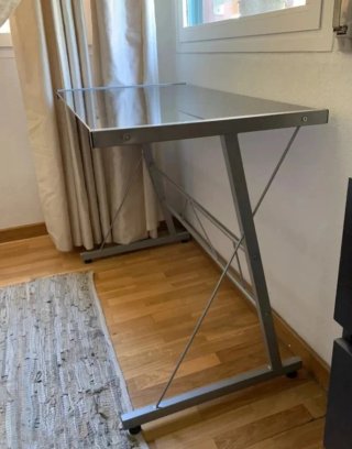 Mesa escritorio cristal negro y metal