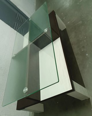 Mesa Centro Cristal y Madera Salón Blanco-Wengué