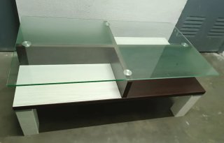 Mesa Centro Cristal y Madera Salón Blanco-Wengué