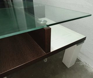 Mesa Centro Cristal y Madera Salón Blanco-Wengué