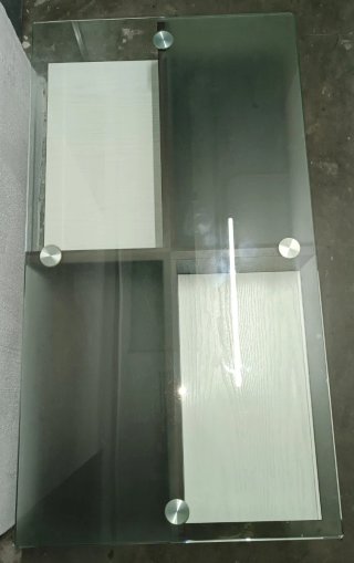 Mesa Centro Cristal y Madera Salón Blanco-Wengué