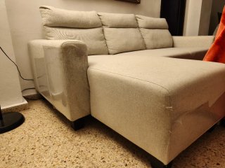 Sofá chaiselongue beige tela