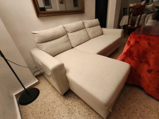Sofá chaiselongue beige tela