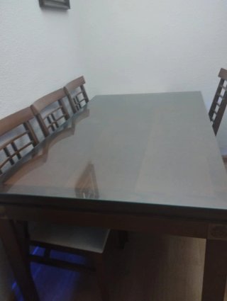 Mesa y 6 Sillas Comedor Madera y Cristal