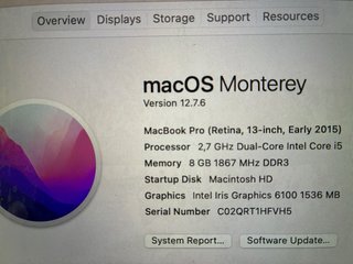 MacBook Pro 13" (2015) - BATERÍA NUEVA, 155 ciclos