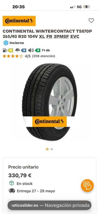 Neumáticos 245/45/20 y 265/40/20