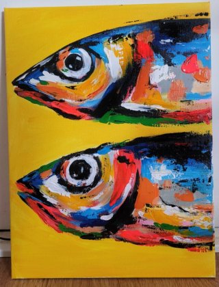 Cuadro de peces acrílico multicolor