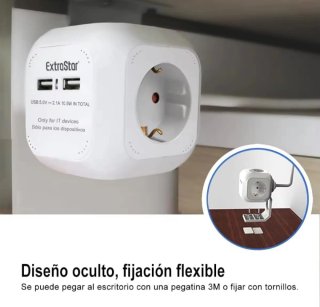 Cubo Regleta 4 enchufes + 2 USB