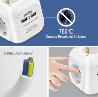 Cubo Regleta 4 enchufes + 2 USB