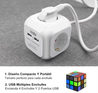 Cubo Regleta 4 enchufes + 2 USB