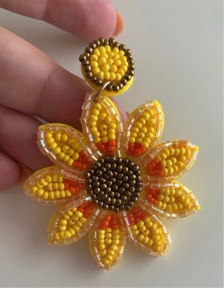 Orecchini Girasole in Feltro e Perline