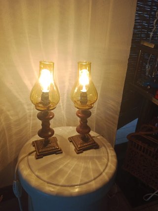 Coppia Lampade Vintage Vetro Ambra