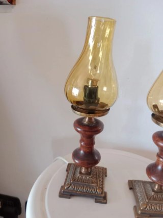 Coppia Lampade Vintage Vetro Ambra