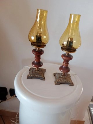 Coppia Lampade Vintage Vetro Ambra