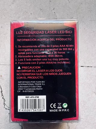 Luz Trasera Láser LED Bici Yuanbo