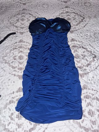 Vestido azul fiesta strapless fruncido Talla S