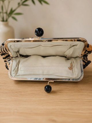 Bolso Clutch Rafia Beige y Negro