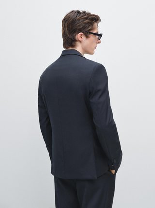 Traje Tejido Lana MassimoDutti T48 P38 Azul Marino