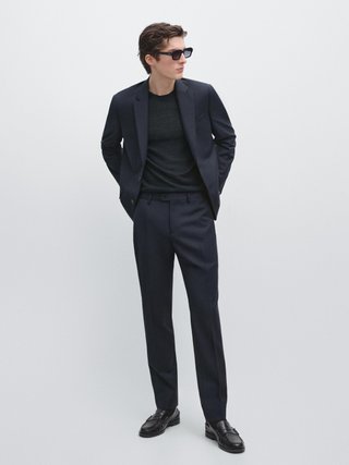 Traje Tejido Lana MassimoDutti T48 P38 Azul Marino
