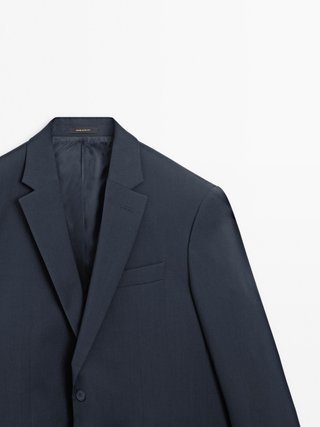 Traje Tejido Lana MassimoDutti T48 P38 Azul Marino