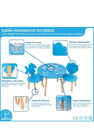 Conjunto mesa y 2 sillas infantiles azul