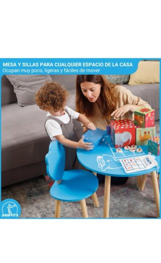 Conjunto mesa y 2 sillas infantiles azul