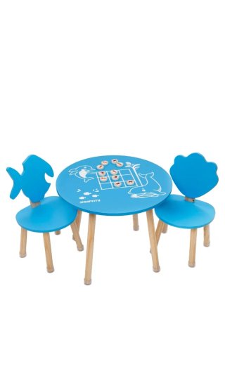 Conjunto mesa y 2 sillas infantiles azul