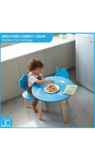 Conjunto mesa y 2 sillas infantiles azul