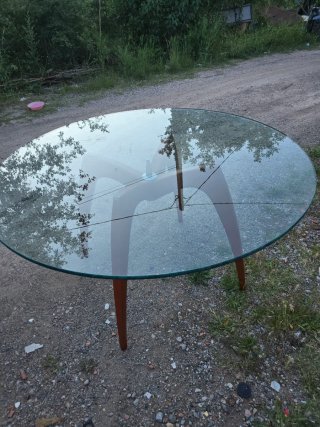 Mesa redonda cristal y madera Al 74x 130 ancho